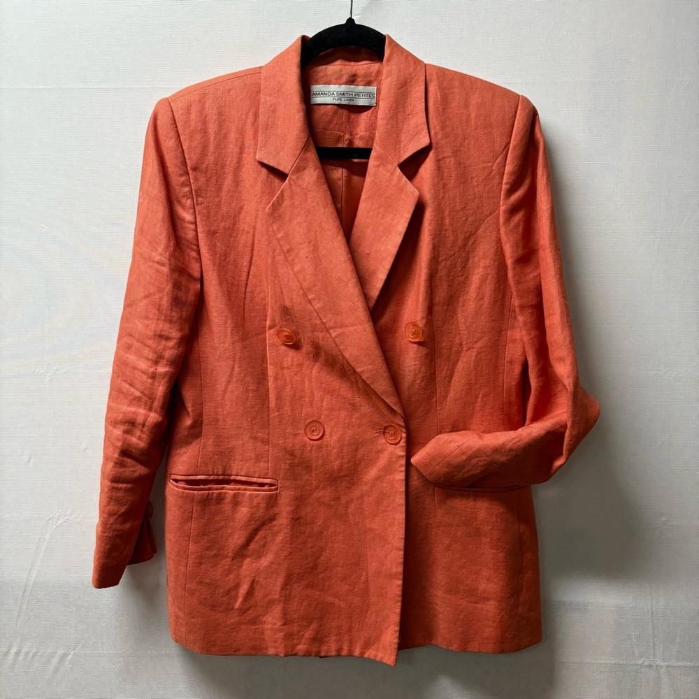 Vintage Amanda Smith Petites Linen Blazer Jacket Orange Double Breasted P 8-10 M